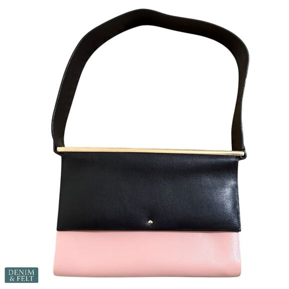 🖤💗 Kate Spade Colorblock Black Pink Leather Shoulder Bag with Gold Bar~RARE!! - Picture 1 of 16